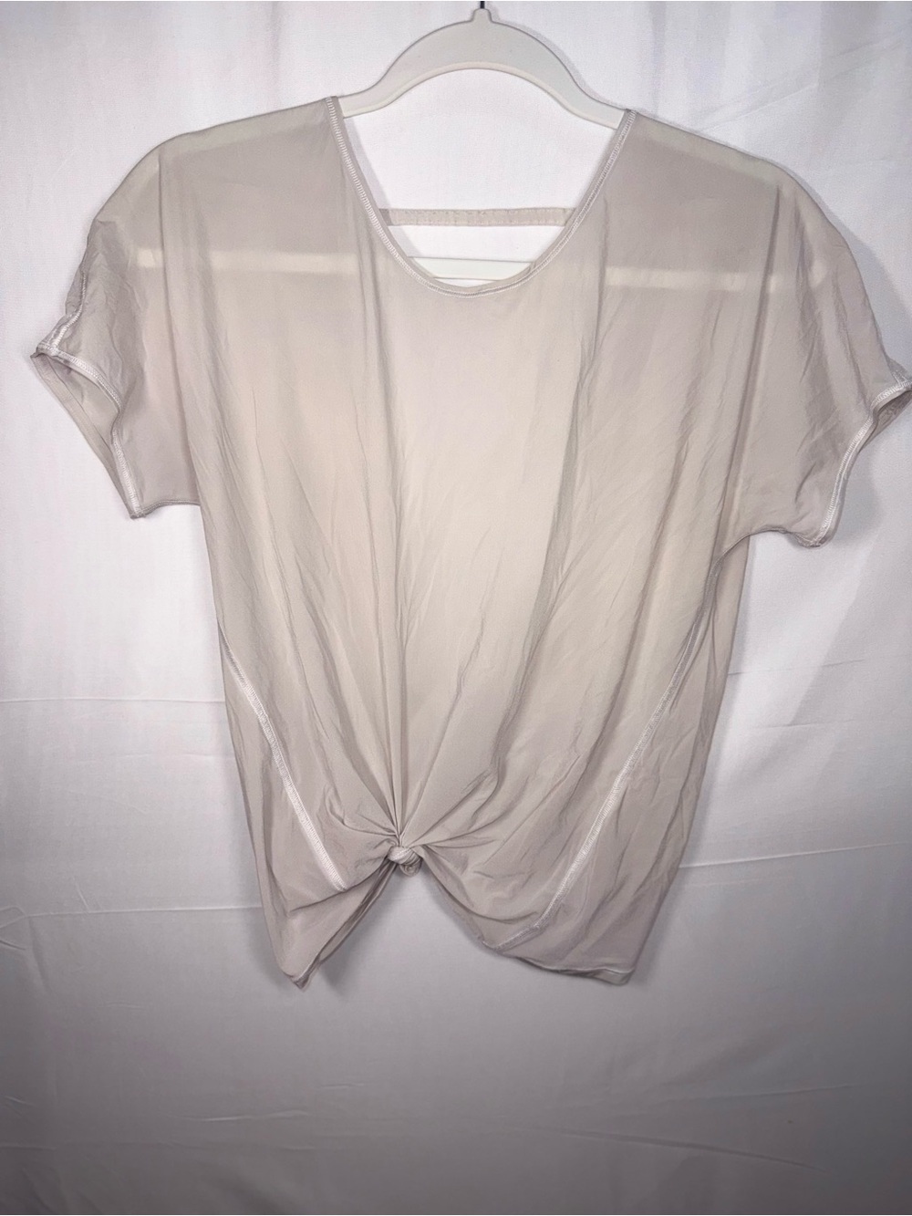 Lululemon Women’s Grey Sheer Knot Short Sleeve Crop top with tie in back 6 / S